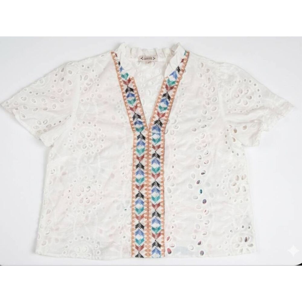 Nanette lepore womens medium white eyes top boxy airy spring summer blouse